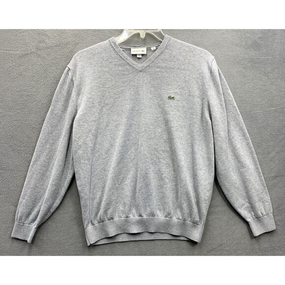 Lacoste Ribbed V-Neck Pullover Sweaters Mens X-Large XL Gray Long Sleeve AH7003 - Picture 1 of 16